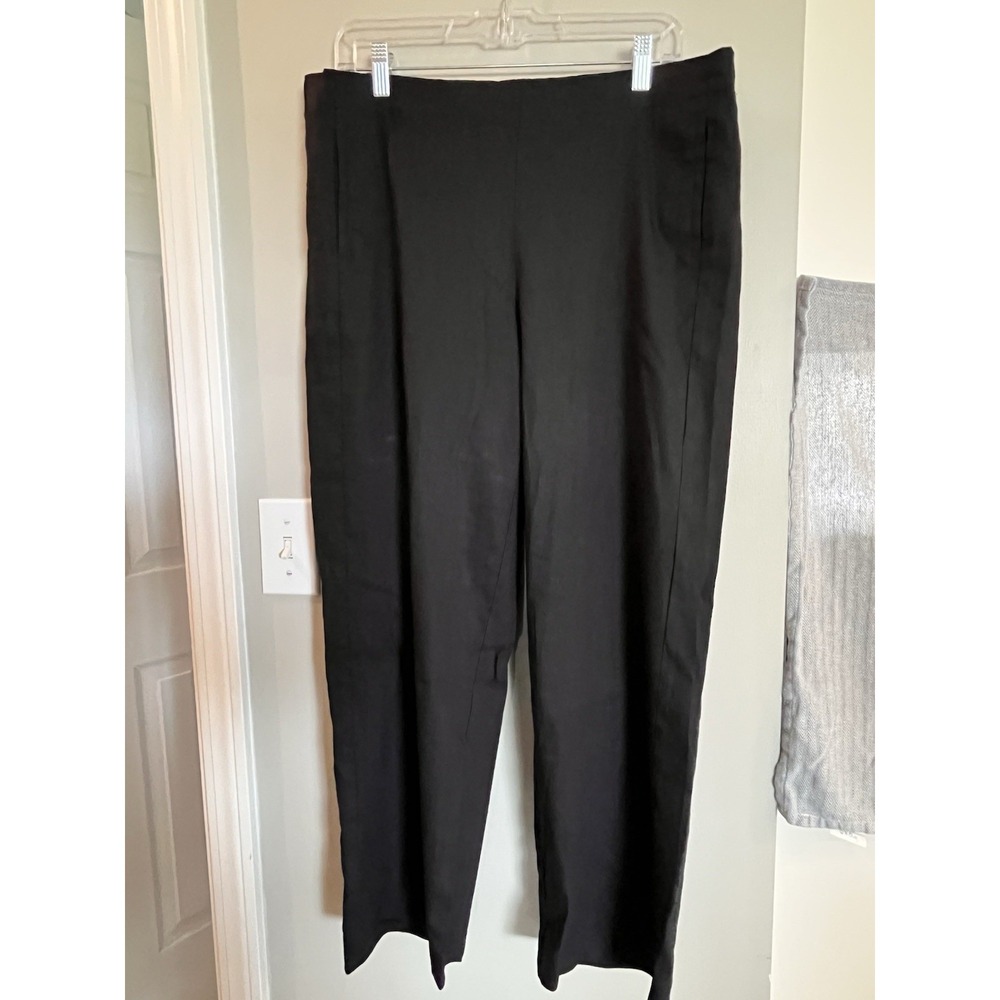 J Jill Linen Stretch Pants Womens 14‎ Petite Black High Rise Trouser Pull On